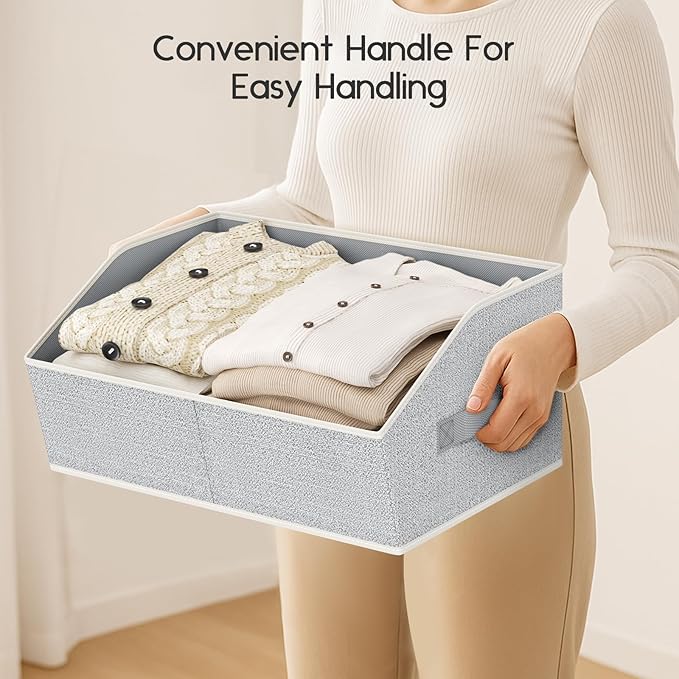 Homsorout Large Closet Organizers and Storage Bins - 8 Pack Trapezoid Storage Baskets for Shelves, Foldable Fabric Baskets with Handles Ideal for Closet, Basket, Wardrobe and Shelf Storage, Light Grey