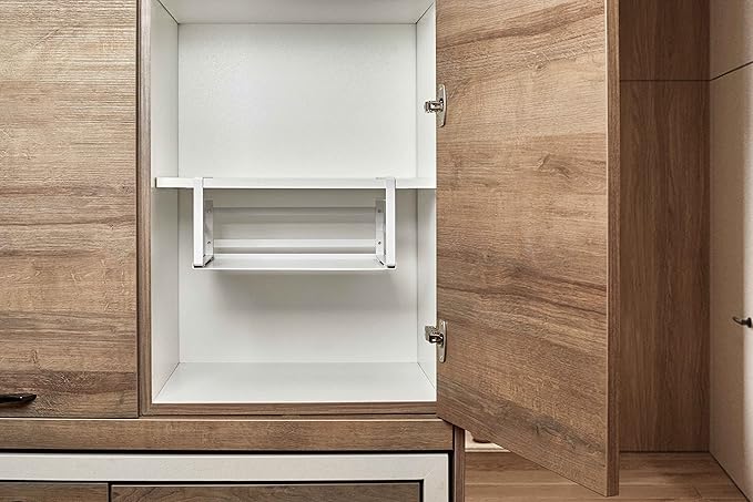 Nxconsu 2 Pack Heavy Duty Under Cabinet Organizer, Slide-Under Shelf Basket Storage with Solid Metal Bottom, Hanging Pantry Shelf for Kitchen Cupboard Bookshelf Closet, Holds 30 lbs, White, 13.38"