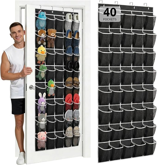 40-Pocket Over the Door Shoe Organizer, Black-W