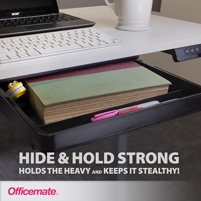 Officemate Large Self-Adhesive Under Desk Drawer, Black, 12.5" x 10.75" x 1.875" (22552)
