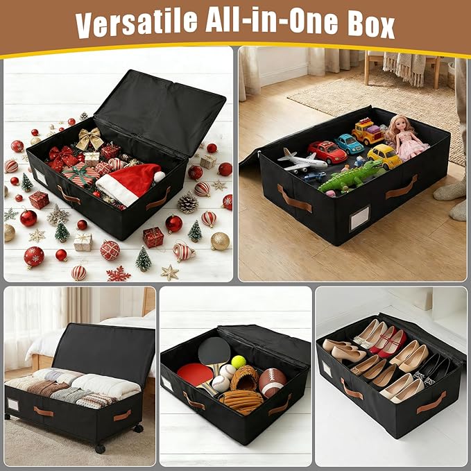 Under Bed Storage Containers with Wheels 2-Pack , 9.5" Tall Underbed Storage Drawers Organizer Bins for Clothes Shoes Toys Wrapping Paper with Extra Interior Pockets, Easy Pull-out, Heavy-duty