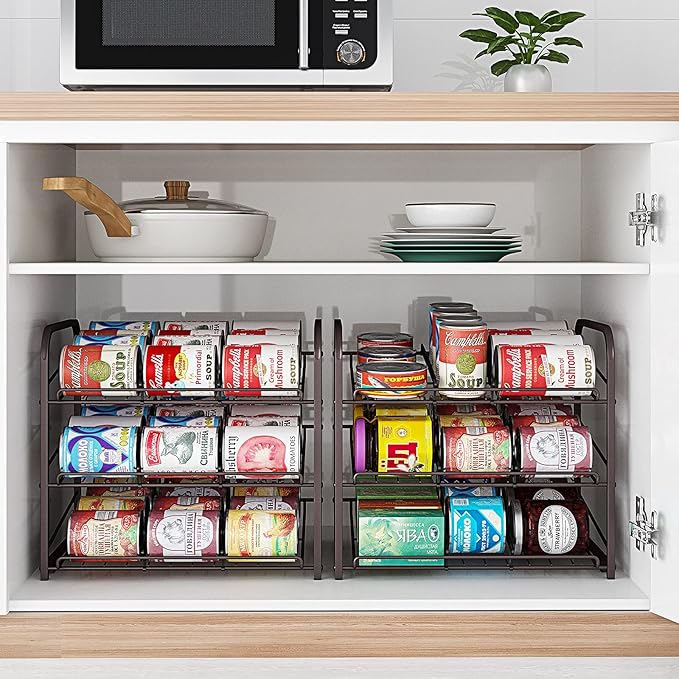 3 Tier Stackable Can Rack Organizer,for food storage,kitchen cabinets or countertops,Storage for 36 cans,Bronze