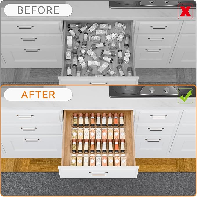 Yieach 4 Pack Adjustable Narrow In Drawer Spice Organizer - Expandable From 9'' to 17.7'' - Acrylic Drawer Seasoning Organizer,Clear Spice Drawer Insert Tray for Drawers Condiment,Jar Organization