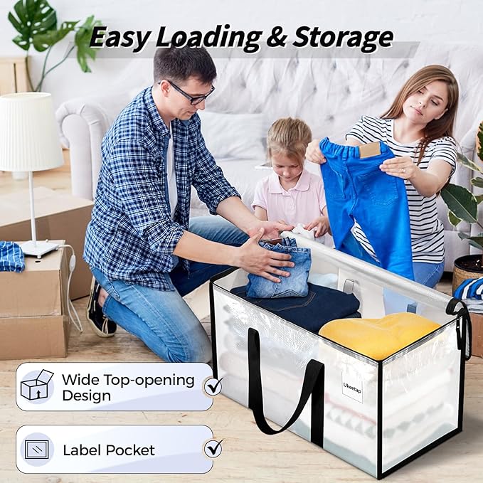 16 Pack Extra Large Heavy Duty Moving Bags, Clear Storage Bins with Lids