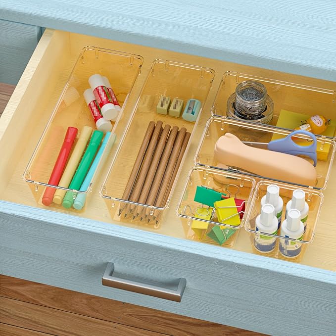 12 Pack Clear Drawer Organizer Set, Acrylic Drawer Storage Trays, Champagne