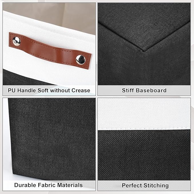 Bagnizer Storage Bins Large Fabric Storage Baskets for Shelves 3 Pack, Decorative Linen Closet Baskets with Handles for Organizing, Shelf, Clothes, Home, Office, 15x11x9.5Inches (Black&White)