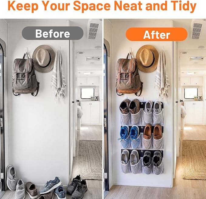 RV Shoe Storage for Bedside, 4 Pocket Wall Mounted Entryway Shoes Rack