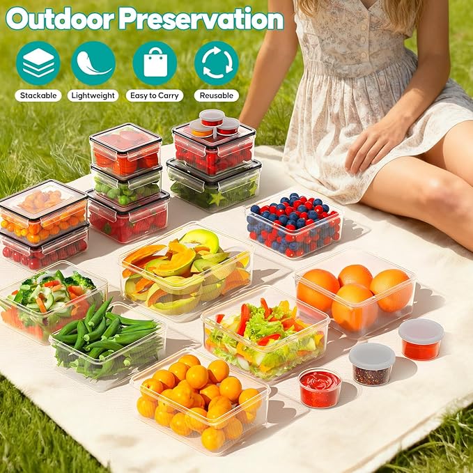 40 Pcs Food Storage Containers with Lids Airtight (20 Lids & 20 Containers)- Reusable Plastic Leakproof Meal-Prep Container for Kitchen Storage Organization Microwave/Dishwasher Safe with Labels & Pen