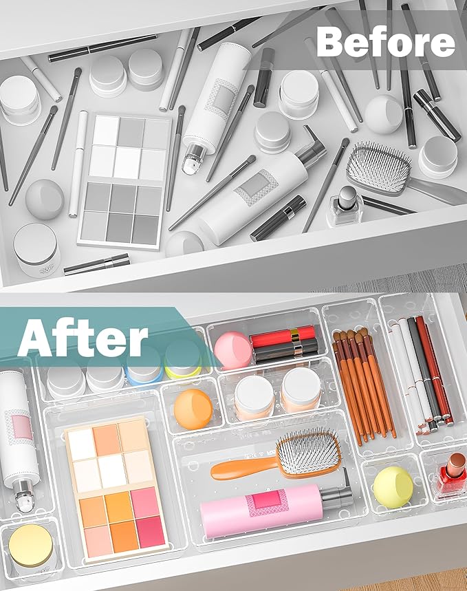 55Pcs Clear Plastic Drawer Organizers Set