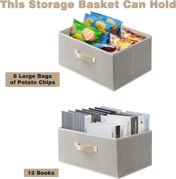 Storage Baskets, 15.7-Inch Woven Fabric Bins, 3PCS/Beige-15.7*11*7.8inch