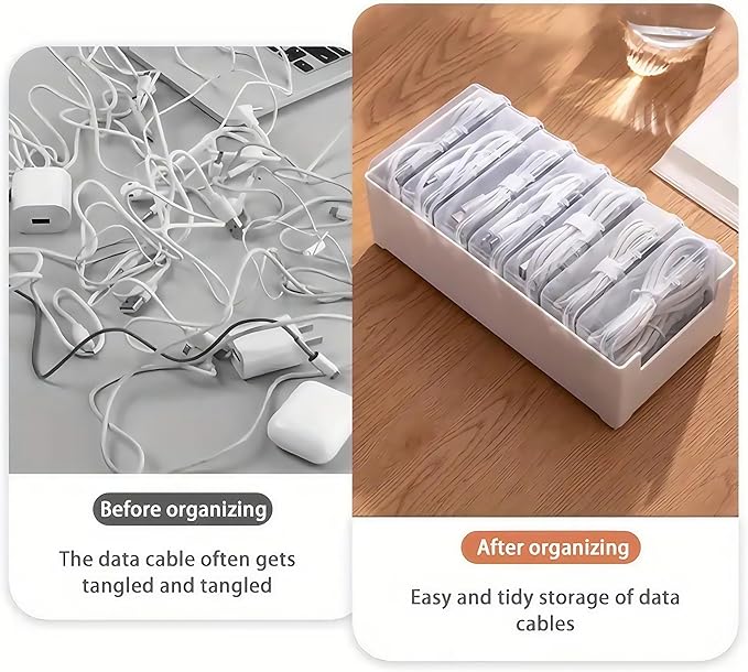 7 Box Cable Organizer Storage Box, Desktop Cable Management with Switch, Power Cord Organizer for Office,Home,Desk Accessories Storage Stationery Supplies and Accessories（Clear