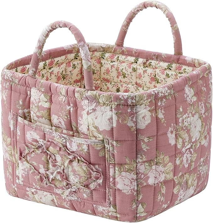 Fabric Baskets for Storage - Quilted Boho Floral Basket with Handles, Foldable Organizer for Home, Office, Clothes, Blankets, Books or Toys - 12'' x 10'' x 10''(Multi)