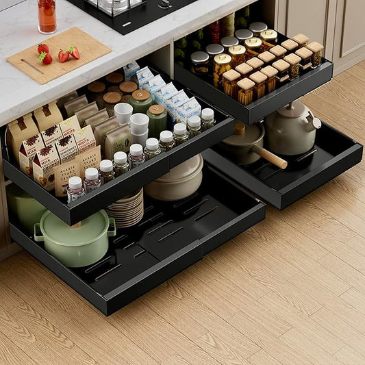 1 Pack Expandable Pull Out Cabinet Organizer, Black