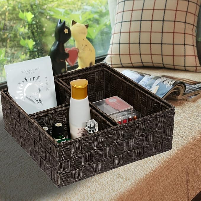 Woven Storage Baskets for Organizing, Brown