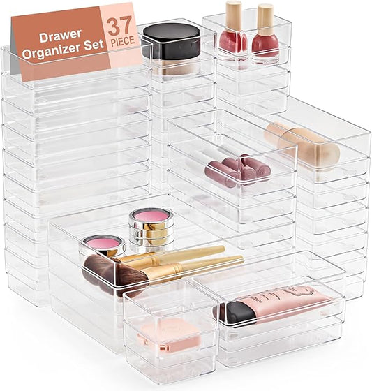 37-Piece Drawer Organizer with Non-Slip Silicone Pads