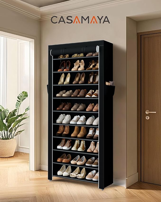 Shoe Rack with Covers, 10 Tiers Tall Shoe Rack Organizer, SRT103B01