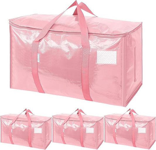 TICONN 4 Pack Extra Large Moving Bags Heavy Duty with Zippers & Carrying Handles, Durable Storage Bags Moving Boxes for Closet Organizers and Storage (4 Pack, Coral)
