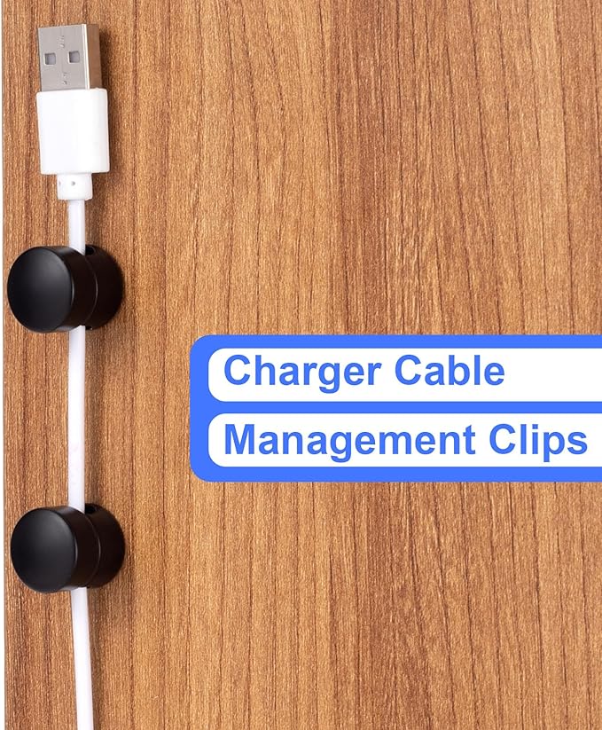 SmallCat 3 Sets Charger Holders for Cords, Matte Black Color Adjustable Cable Anchor Holders, Adhesive Metal Cord Clips, Cable Management Wire Organizers for Desk, Office, Nightstand