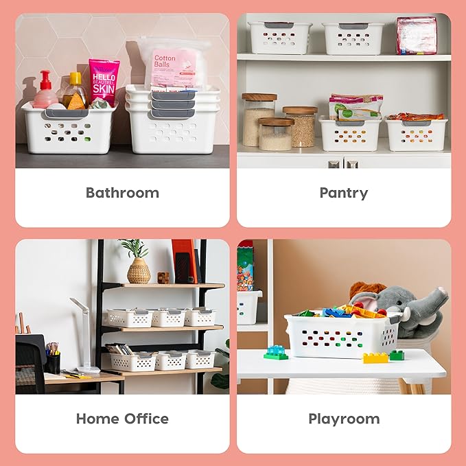 IRIS USA Plastic Storage Basket, 36-Pack, Shelf Basket Organizer for Pantries Kitchens Cabinets Bedrooms, White