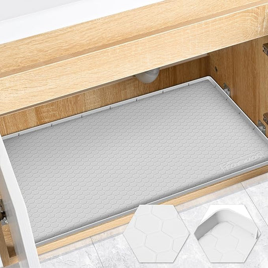 Waterproof Under Sink Mat 28" x 19", Silicone Cabinet Liner, Light Grey