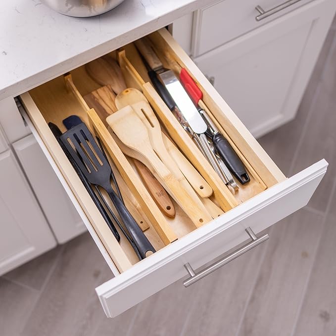 Drawer Divider 6 Pack, Bamboo Kitchen Dividers Organizers Adjustable 17''-22''