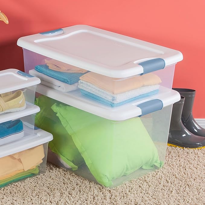 24-Pack Latching Box, Clear Plastic Under Bed Storage Bins with Lids, 32 Quart