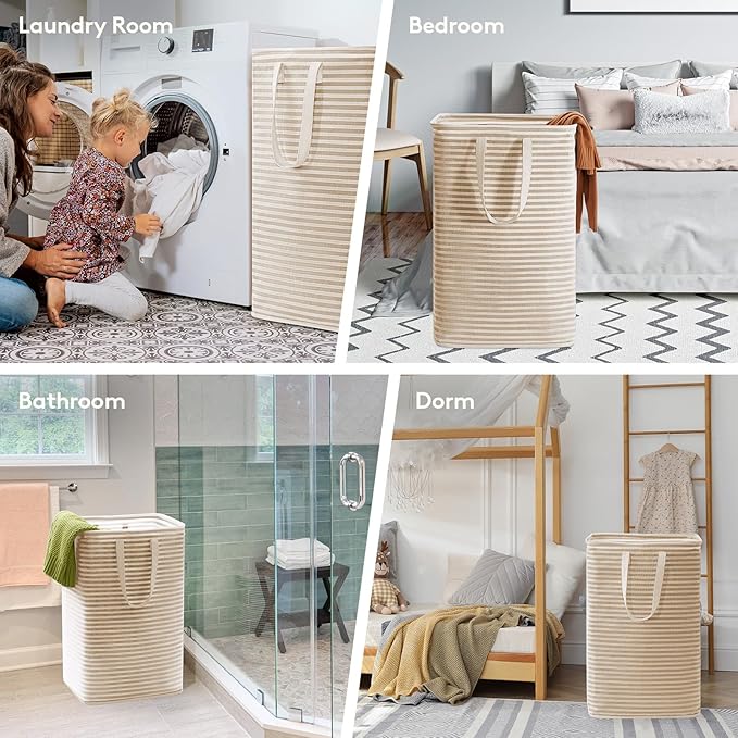 Lifewit 2 Pack Laundry Basket 80L Each, Collapsible Clothes Hamper with Reinforced Handles, Freestanding Waterproof Design for Bedroom and Laundry Room, Beige 160L Total