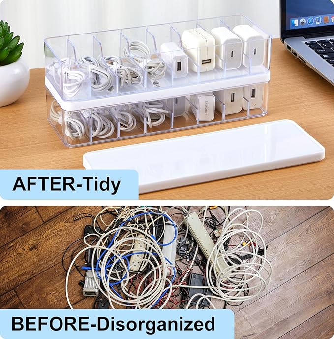 4 Pcs Cable Organizer Box with Wire Ties, Clear,White