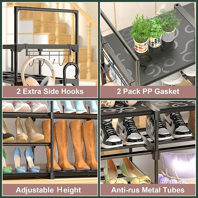 Kottwca 4 Row 10 Tier Large Shoe Rack Organizer for Closet Entryway, 72-80 Pair Shoe Boot Storage Rack, Metal Shoe Shelf Big Vertical Stackable Shoe Stand for Bedroom Corner