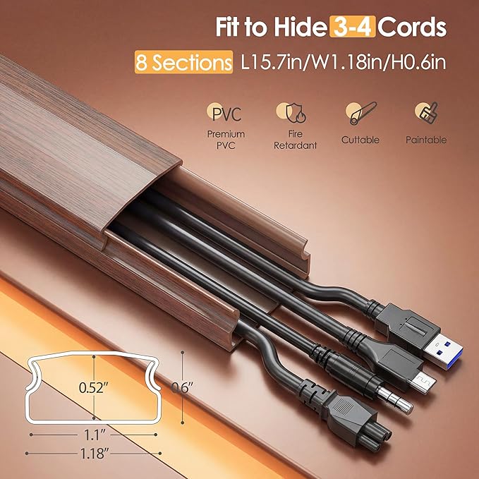 TV Cord Hider, 125in Cord Cover, Large Cable Hider, Cherry