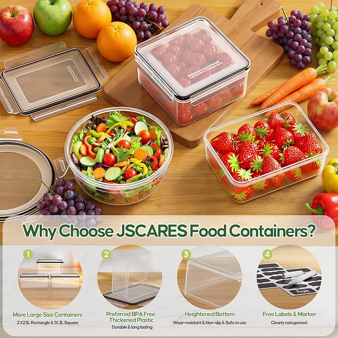 JSCARES 62 PCS Large Food Storage Containers with Lids Airtight (31 Lids & 31 Containers)- Reusable Plastic Leakproof Meal-Prep Container for Kitchen Storage Organization Microwave/Dishwasher Safe