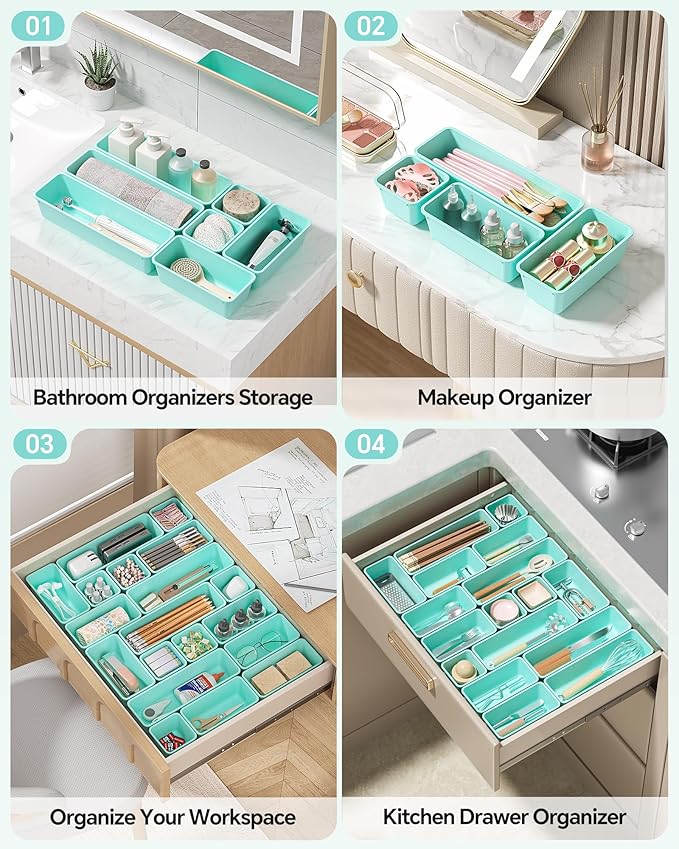 13 Pack Plastic Drawer Organizers Set, Blue