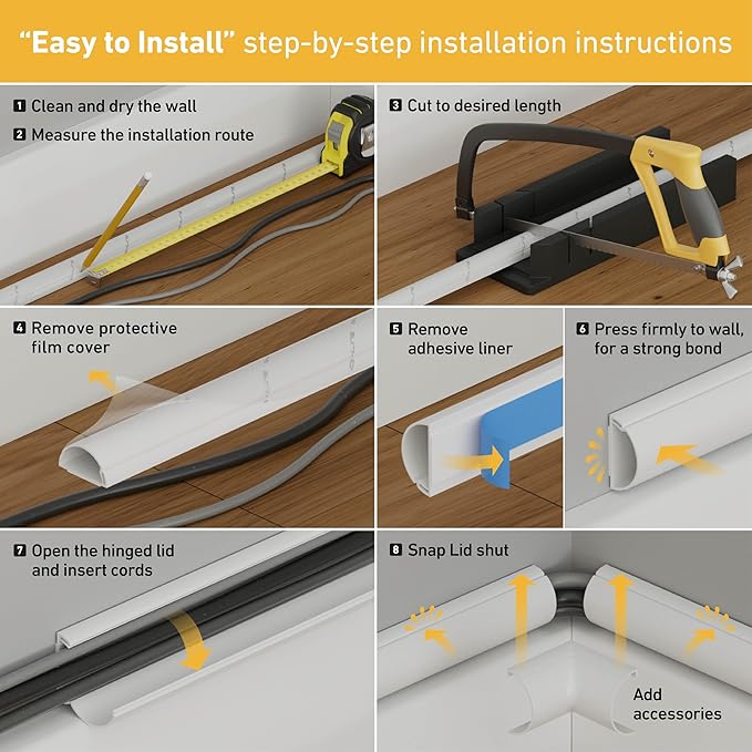 D-Line Half Round Cord Hider, Patented Cable Cover, Hide TV Wall Mount Wires
