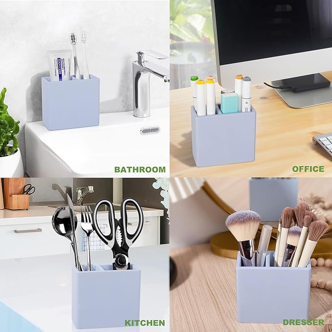 Diatomite Toothbrush Holder 2 Slots Tooth Brush Holder for Bathroom, Kids Electric Toothbrush and Toothpaste Organizer for Countertop, Shower, Vanity, Blue