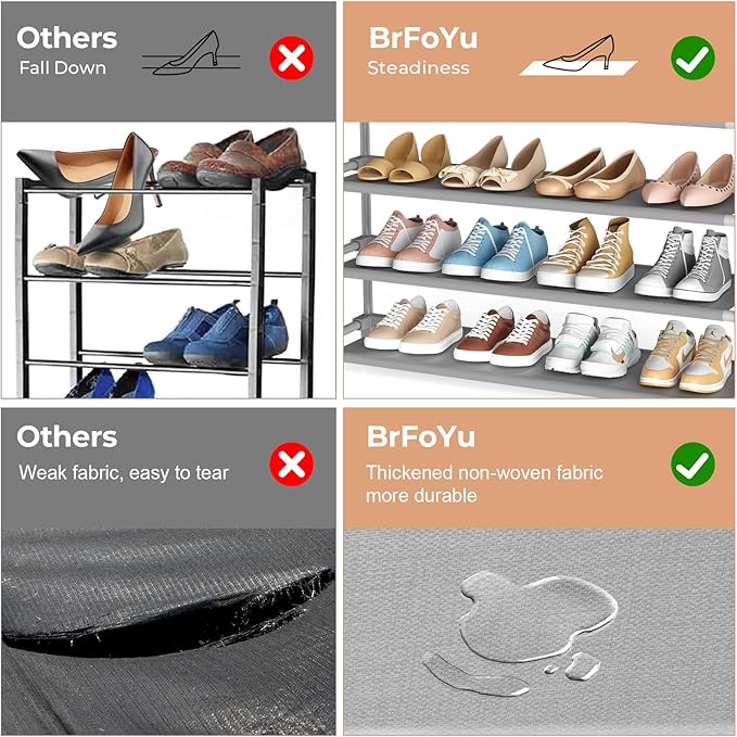 5 Tier Shoe Rack, Shoe Organizer Storage for 20-25 Pair Boot and Sneaker, Stackable Free Standing Shoe Shelf with Hooks and Side Pocket, Space Saving Shoes Rack for Closet, Entryway, Grey