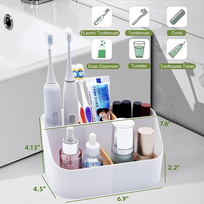 Set of 2 Toothbrush Holder for Bathrooms, White Bathroom Organizer Countertop