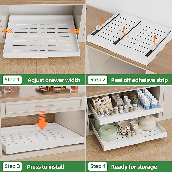 4 Pack Expandable Pull Out Cabinet Organizer, White, 21"D X 15-26"W