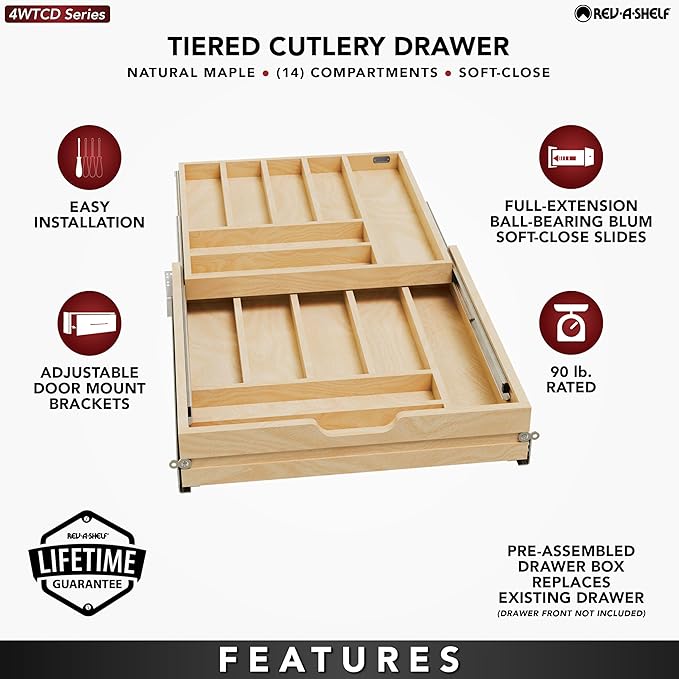 Maple Two-Tier Cutlery Replacement Drawer System w/BLUM Soft-Close for Face
