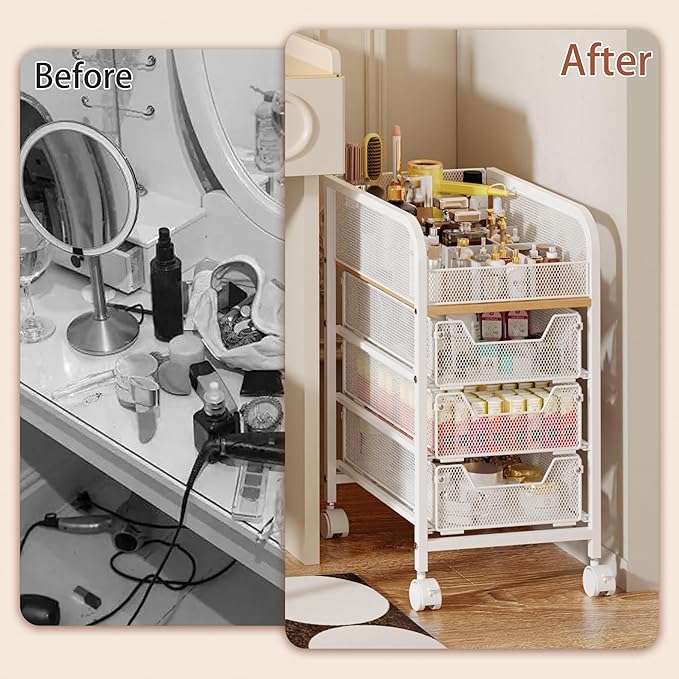 Rolling Makeup Cart Organizer with 3 Drawers