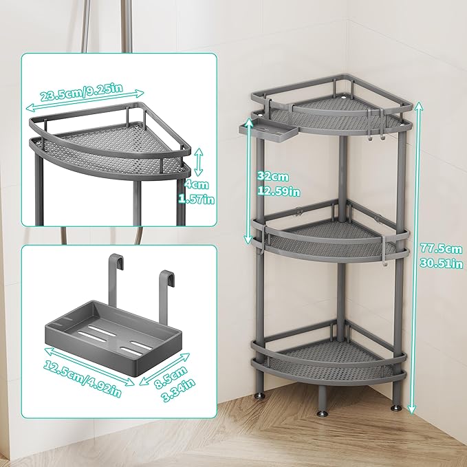 Standing Corner Shower Caddy, Grey