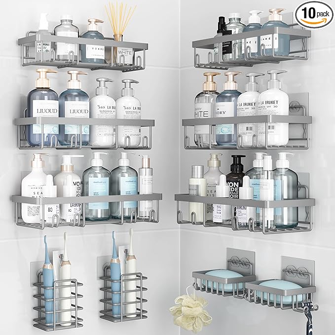 10 Pack Shower Caddy Organizer Rack Shelf for Inside Shower, Grey