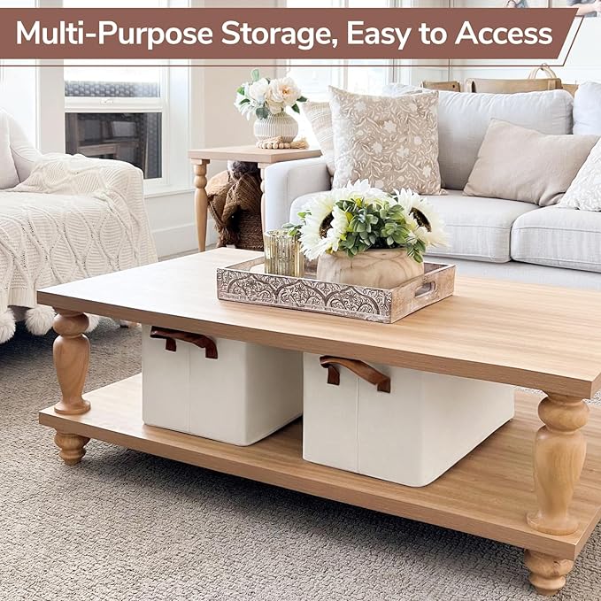 4 Pack Large Storage Baskets for Shelves, Beige