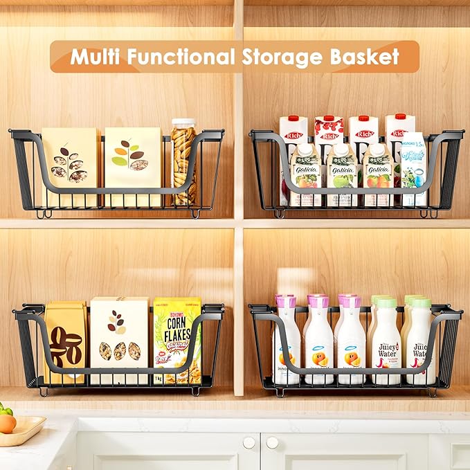 4 Pcs Stackable Wire Baskets for Pantry Organizers and Storage