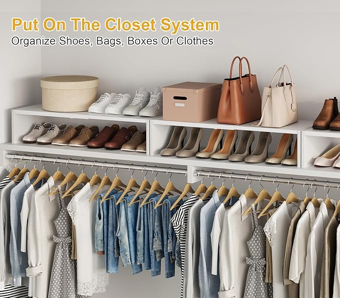 Cidaziya Expandable 1 Tier Shoe Rack for Shoe Cabinet, 1 Tier Stackable White Shoe Shelf Organizer for Closet, Sturdy Metal and Wood Structure, Hold 4-6 Pairs of Shoes