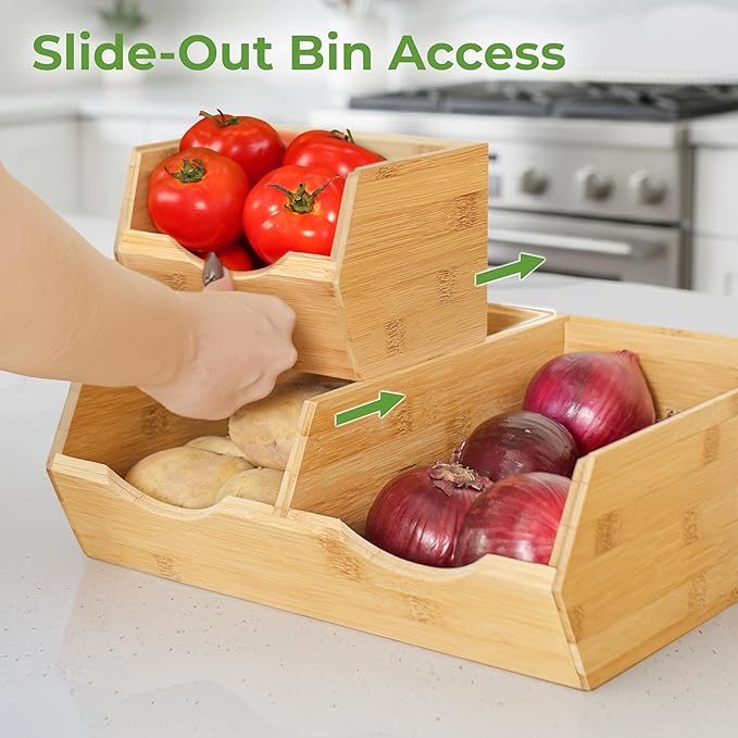 Bamboo Pantry Storage Bins, Potato & Onion Storage Bin for Pantry Organizers