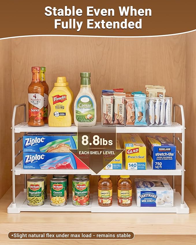 Extendable 3-Tier Kitchen Cabinet & Pantry Organizer for Plastic Wrap, Pack of 1