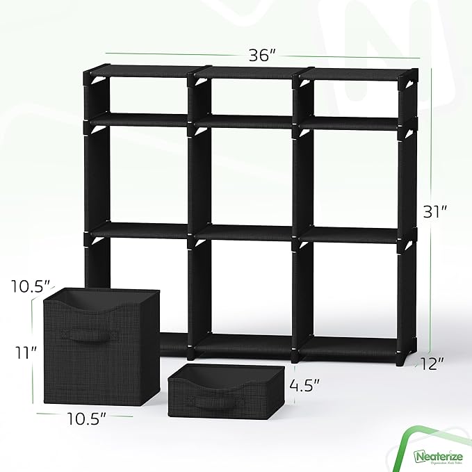 Cube Storage Organizer with Storage Bins Included - The Perfect Closet Organizers and Storage Solution. Includes 9 Storage Cubes, Great For Toy Storage, Closet Storage, Clothes Storage (Black)