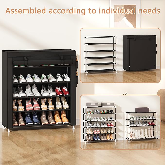 5-Tier Vertical Shoe Rack Organizer, Space Saving Shoe Storage Organizer, Black