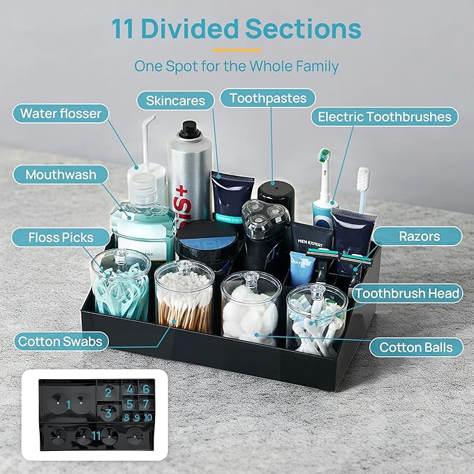 5 PCS Bathroom Countertop Organizer, Black