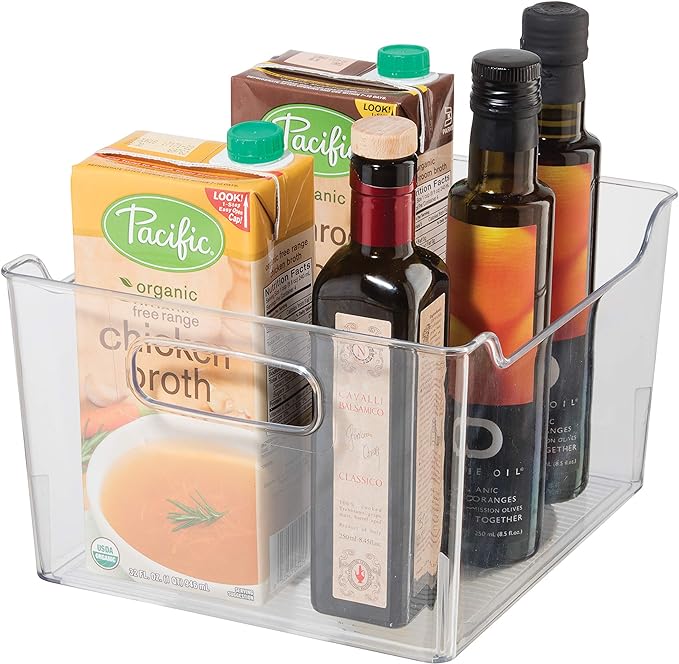 Oggi Storage Bin With Handles - Deep (9.75" x 9" x 6") - Ideal for Kitchen Organization, Pantry Storage, Fridge Organizing, Clear (Pack of 2)